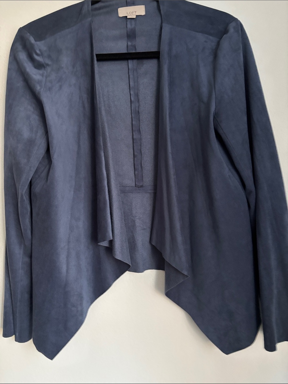 LOFT Women's Blue Open-Front Draped Blazer Size 4 Soft Like Suede Like New